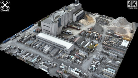 factory building industrial terrain storage drone scan