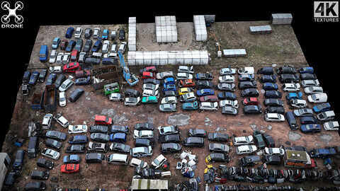 cars wreckage large terrain drone scan