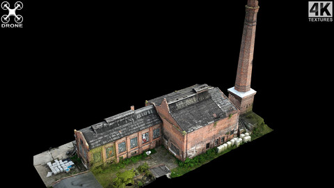 old factory brick ruins terrain drone scan