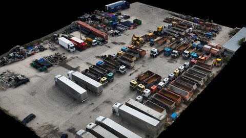 trucks vehicles warehouse storage terrain drone scan