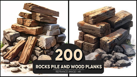 Rocks Pile and Wood Planks 4K Reference/Concept Images