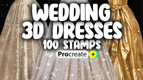 100 Procreate 3D Wedding Dresses Stamp Brushes | Procreate A-line Dress Stamps | Procreate Trumpet Dress Stamps | Procreate Column Dress Stamps Brushes | Procreate Dual Color Stamp Brushes | Procreate Fashion Bride`s Dresses Stamps Brushes