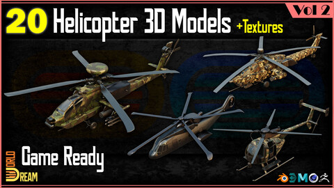 20 Helicopter 3D Models with Textures | Game Ready | Vol 2