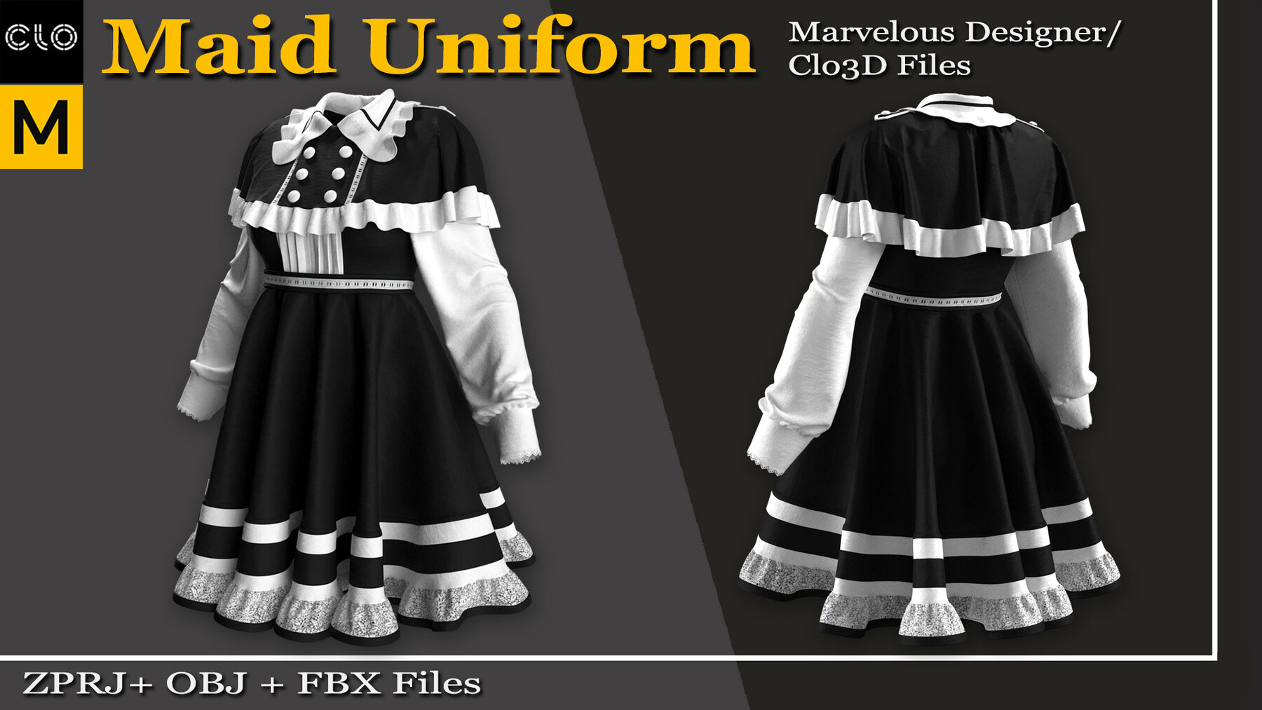 ArtStation - Maid Uniform -Marvelous Designer/Clo3d (ZPRJ) + OBJ + FBX ...