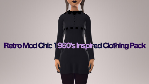 Retro Mod Chic 1960's Inspired Clothing Pack, Dress+Hat,  Marvelous Designer+CLO3D+OBJ+FBX files