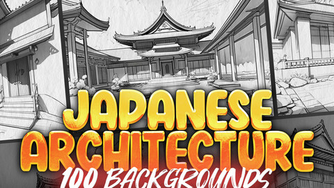 100 Procreate Traditional Japanese Architecture Building Backgrounds | Japanese Building Procreate Stamps | Asian Temples Castles Procreate Backgrounds Stamps | Anime Architecture Procreate Backgrounds | Procreate Anime Sketches