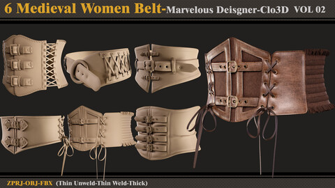 6 Medieval Women's Belt/MD-Clo3D(ZPRJ + FBX + OBJ)