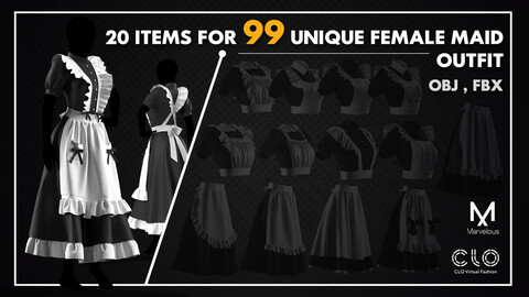 20 Items for 99 Unique Women's Maid Outfits , Marvelous / Clo3d