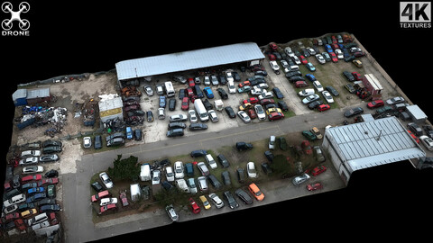 cars damaged parking terrain dronescan