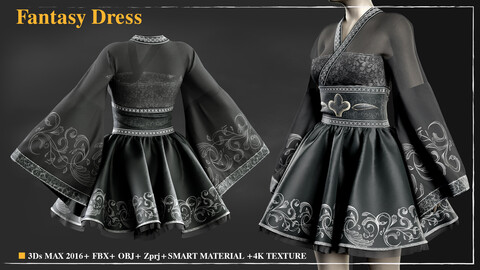 Fantasy Dress 003/ Marvelous Designer / 4k Textures/Smart material / OBJ-FBX