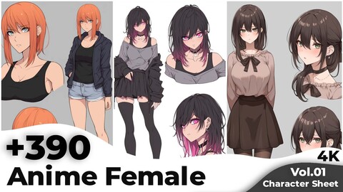 +390 Anime Female Character Sheet Reference(4k)