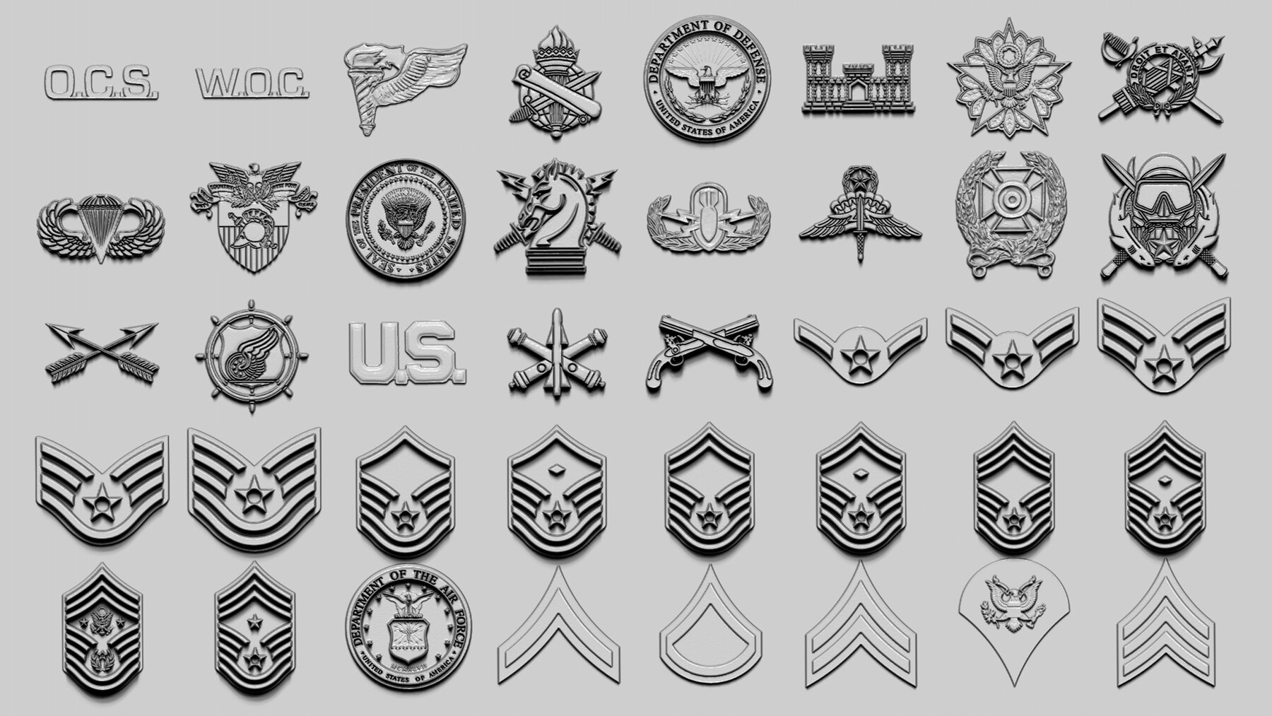 ArtStation - +140 Military Rank & Badges (Alpha-Brush) Vol.1 (US) | Brushes