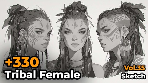 +330 Tribal Female Sketch Reference(4k)