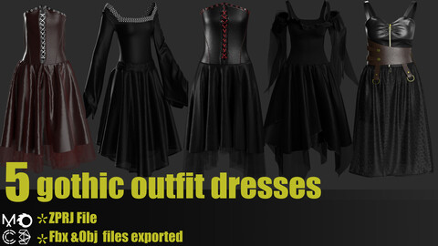 Gothic outfit dresses(Clo3d,Md projects,Fbx,Obgj,uv)