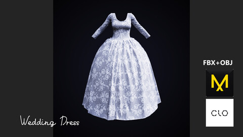 Wedding Dress. Marvelous Designer/Clo3d project + OBJ + FBX