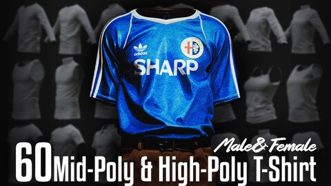 60 Mid- poly & High-poly T-Shirt (Male & Female) Unwrapped+ ZPRJ+FBX+OBJ Files