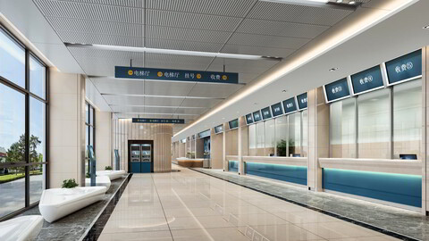 Hospital Reception . Corridor Lobby Hall 3D Models