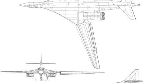 Tupolev Tu-160 3-view graphic-svg vector file