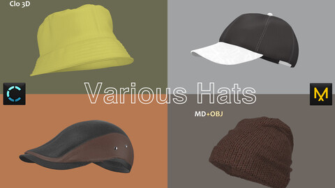 Fisherman hat_Baseball cap_Beret_Beanies_Hat Collection__Marvelous designer(Clo3d) project