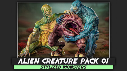 Alien Creature Pack 01 - Stylized Monsters - Animation Fantasy UFO Predator - Enemy Mutant - #41