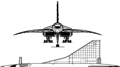 Tupolev Tu-144LL 3-view-svg vector file