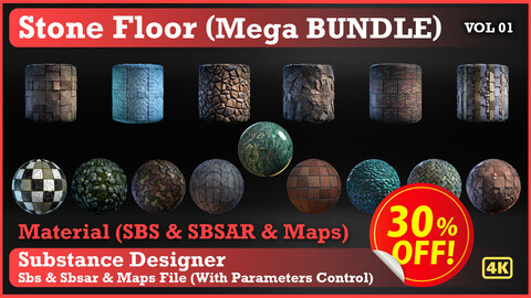 Stone Floor (Mega Bundle) VOL 01 - (15 material) - SBS & SBsar & Maps