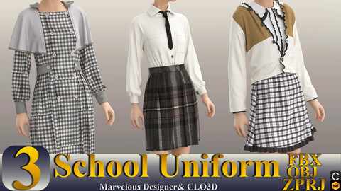 3 women school uniform (vol.02) Zprj, FBX, OBJ