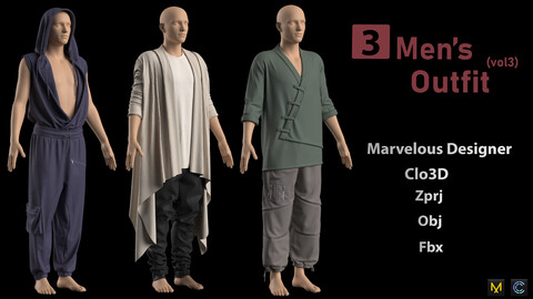 3 Men's Outfit( vol3) + Zprj +Obj + Fbx