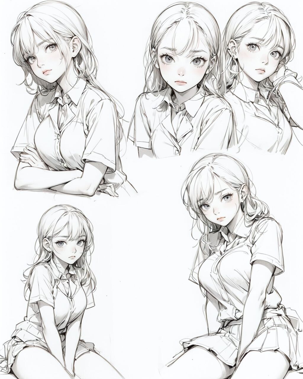 ArtStation - 297 Various Anime School girl Sketch Pose Characters ...