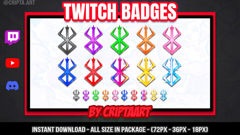 Berserk Twitch Badges, Mark of sacrifice, Anime, Guts, Stream, Discord, Kick