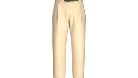 Men Relaxed Fit Trousers hollywood waist with pleats technical belt detailing