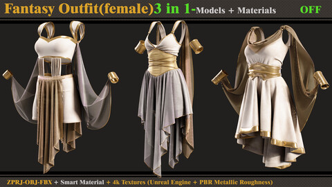 3 in 1 Fantasy Outfits- MD/Clo3d (OBJ + FBX +ZPRJ)+Materials+Textures (OFF)