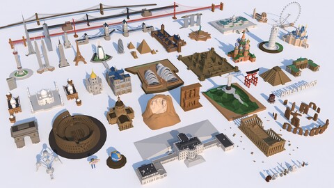 Poly World Landmarks Monument  Mega Pack 2.0 Collection 3D Model Download