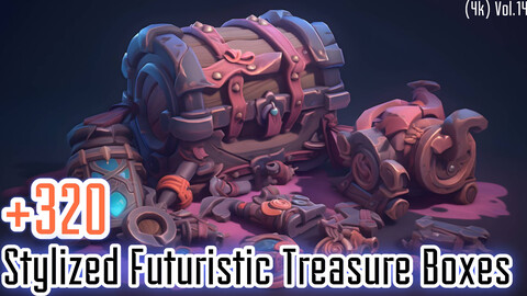 +320 Stylized Futuristic Treasure Boxes Concept (4k)