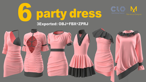 6 party dresses /marvelous designer / clo3d / OBJ / FBX