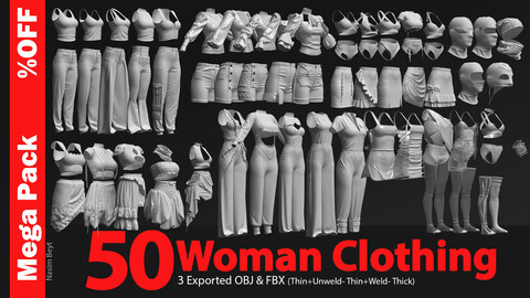 50 Woman Clothing_MEGA PACK 1_Marvelous Designer/Clo3D project file+OBJ,FBX- %OFF