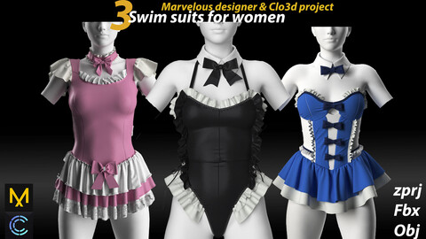 3 swimsuits for women(marvelous designer & clo3d project)