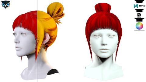 Female Hair - Bun style Low-poly