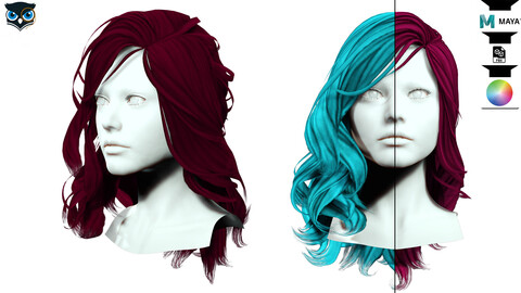 Female wavy hair Low-poly