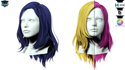 Straight Medium Female Hair Low-poly