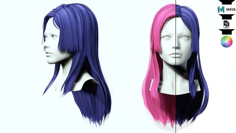 Straight Female Hair Low-poly