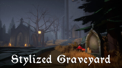 Stylized Graveyard with Church - 3D Asset for Unity and Unreal Engine