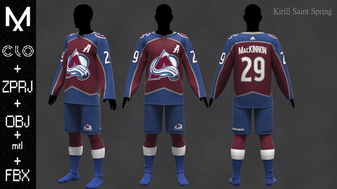 Hockey form Colorado Avalanche Marvelous designer Clo3d OBJ mtl FBX ZPRJ