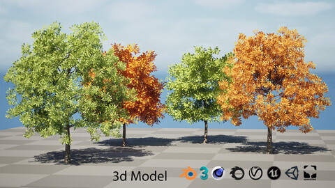 Low Poly Plane Tree Summer and Autumn Version with Free Tutorial