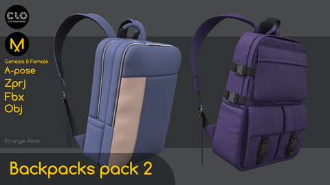 Backpacks pack 2. Clo3d, Marvelous Designer projects.