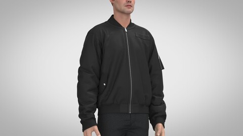 Gathered Sleeve Bomber Jacket, Clo, Marvelous Designer +obj, fbx