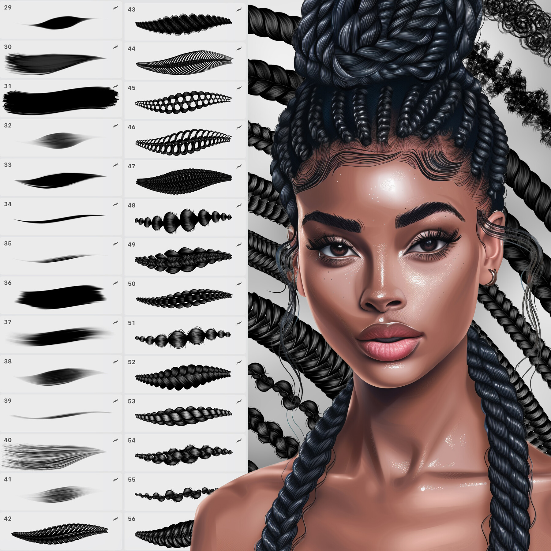 ArtStation - 100 Procreate Hair Brushes | Procreate Curly Hair Brushes ...