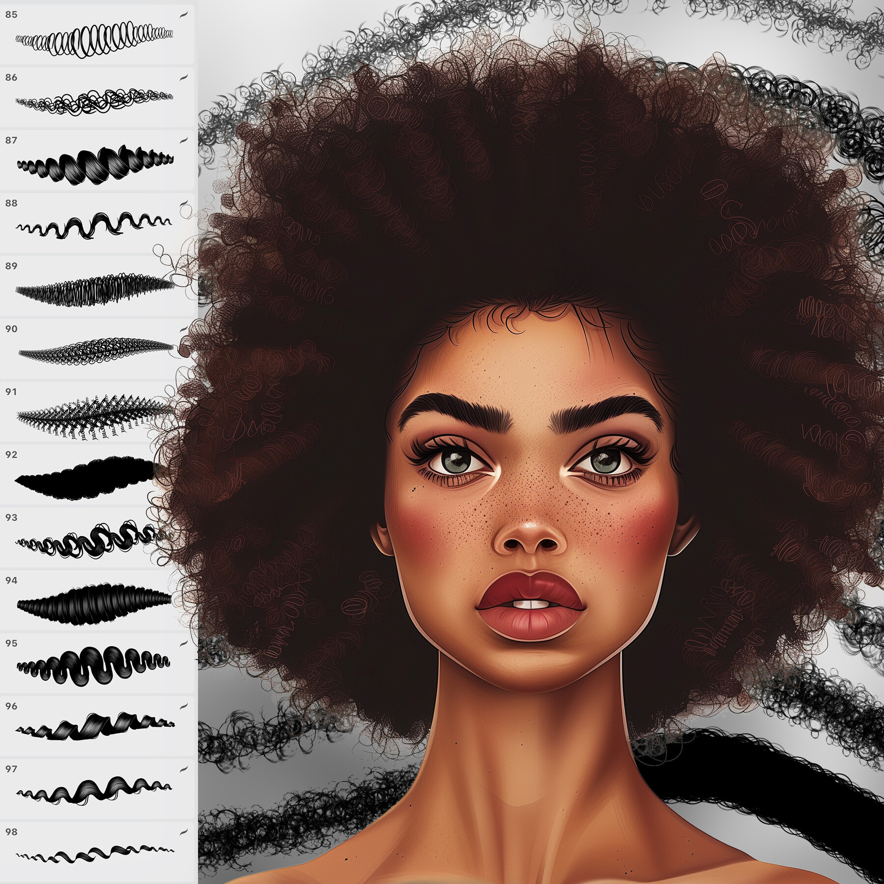 ArtStation - 100 Procreate Hair Brushes | Procreate Curly Hair Brushes ...