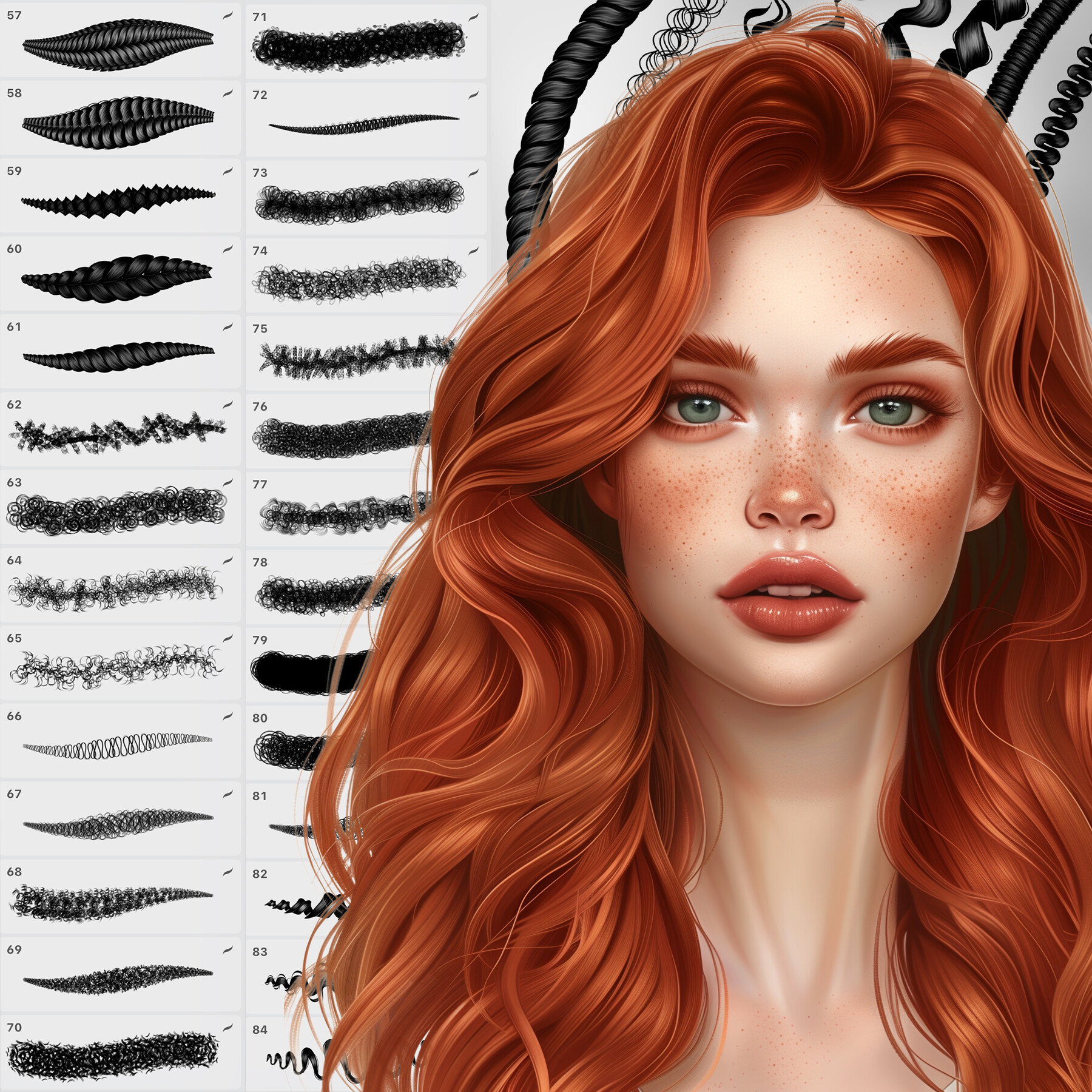 ArtStation - 100 Procreate Hair Brushes | Procreate Curly Hair Brushes ...