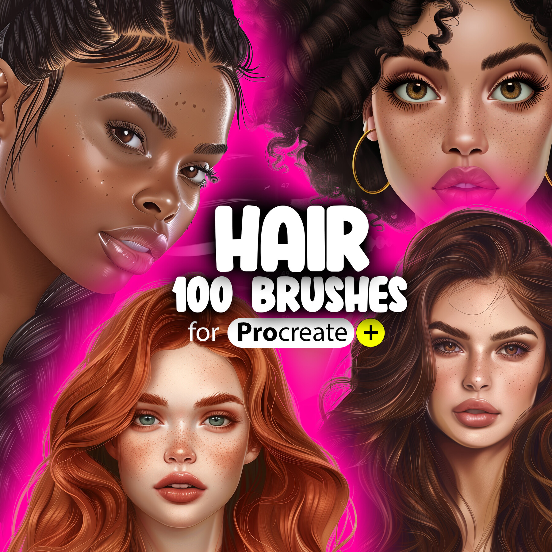 ArtStation - 100 Procreate Hair Brushes | Procreate Curly Hair Brushes ...